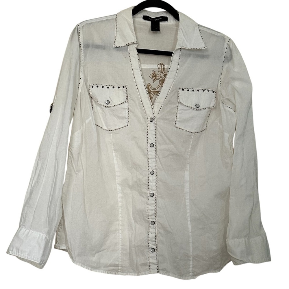 Ashley Stewart Shirt Pearl Snap Studs Western Sz 11